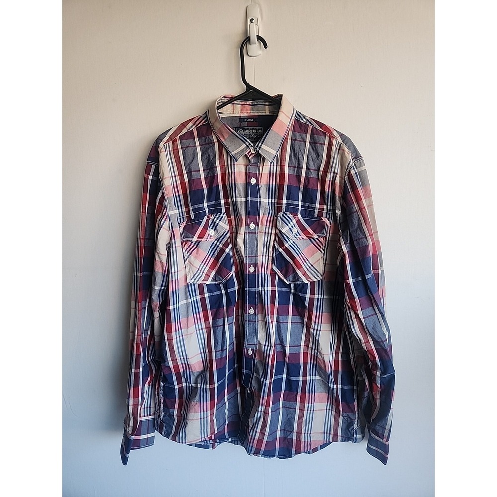 American Rag Long Sleeve Plaid Flannel Button Up Men's Cotton Shirt Size XL - Picture 5 of 9